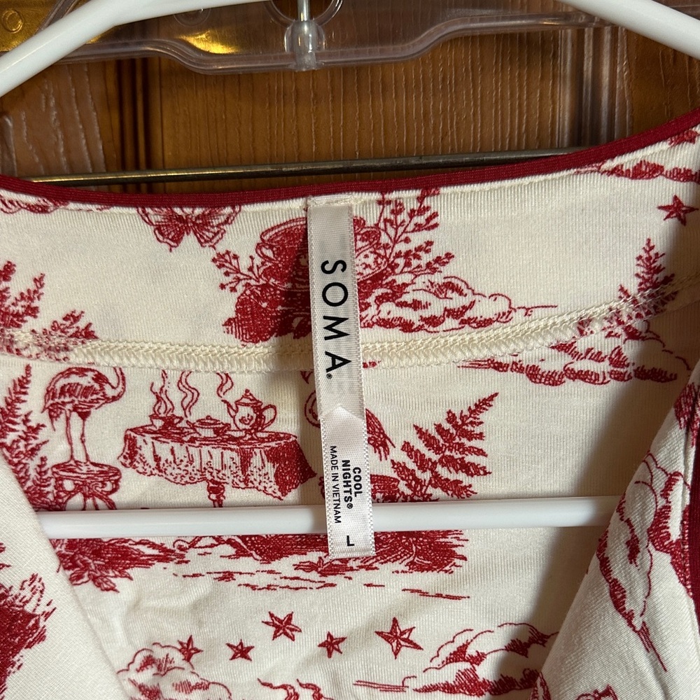 NWT Soma Cool Nights Red and White Chinoiserie Print Pajama Set, size Large - Picture 2 of 9